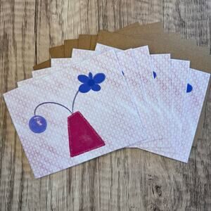 Greeting Cards Blank Notes Flowers Spring Pink Bouquet 6 w/Envelopes Custom Art